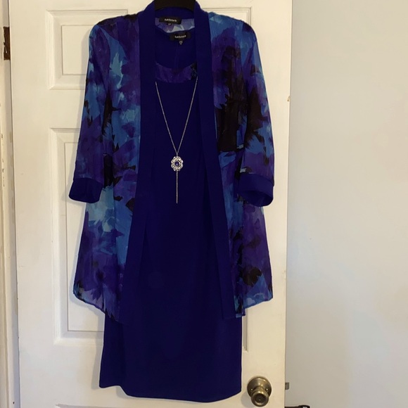 R & M Richards Navy Blue Floral Printed Sheer Jacket And Sheath Dress - Picture 5 of 16
